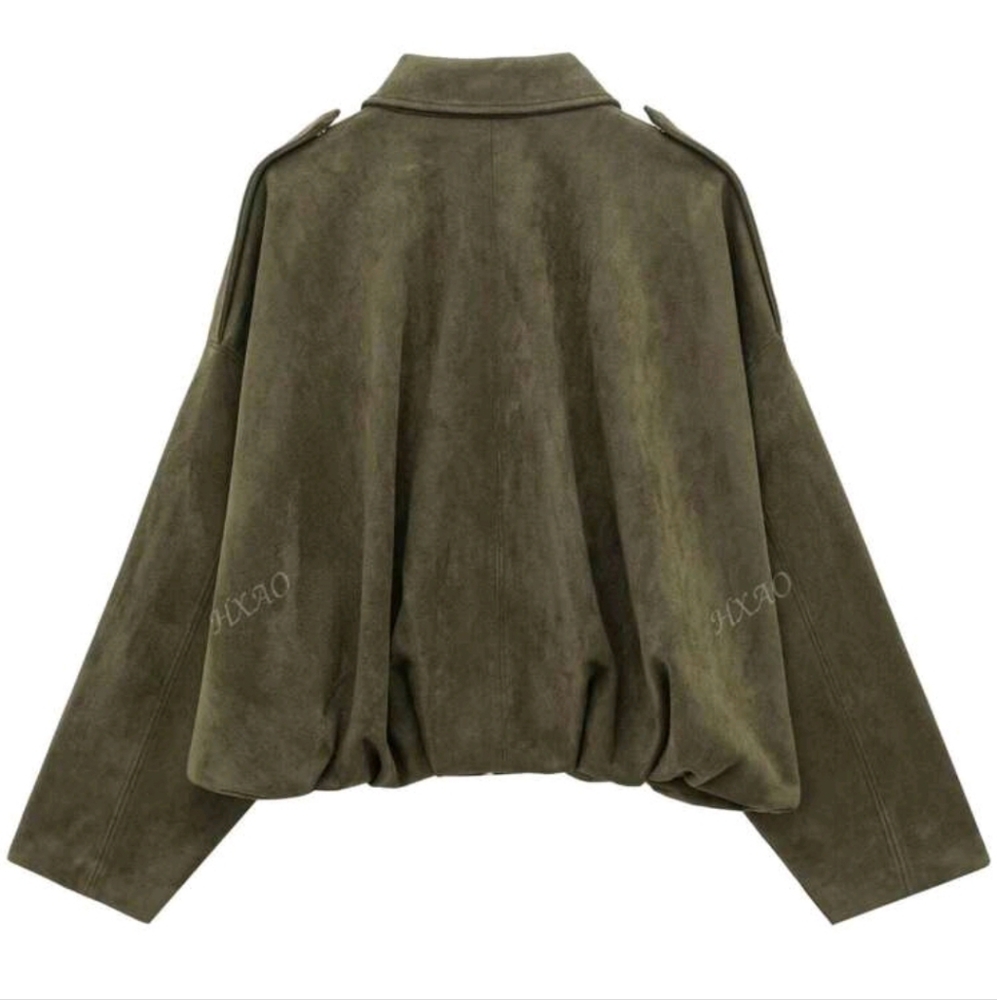 Women's Bomber Jacket Spring Coat Loose Long Sleeves Zip Vintage Jacket Ladies - Picture 6 of 7